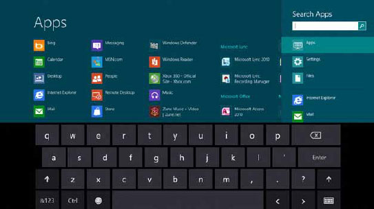 Windows 8 soft keyboard user interface (illustration Microsoft)