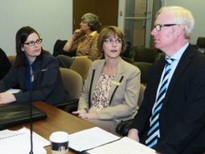 UPEI lawyer Murray Murphy at PEI Human Rights panel with co-counsel Patti Wheatley and the university’s comptroller, Tara Judson (Guardian Photo)