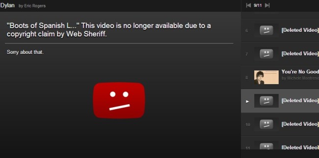 Web Sheriff is back deleting Bob Dylan videos from YouTube